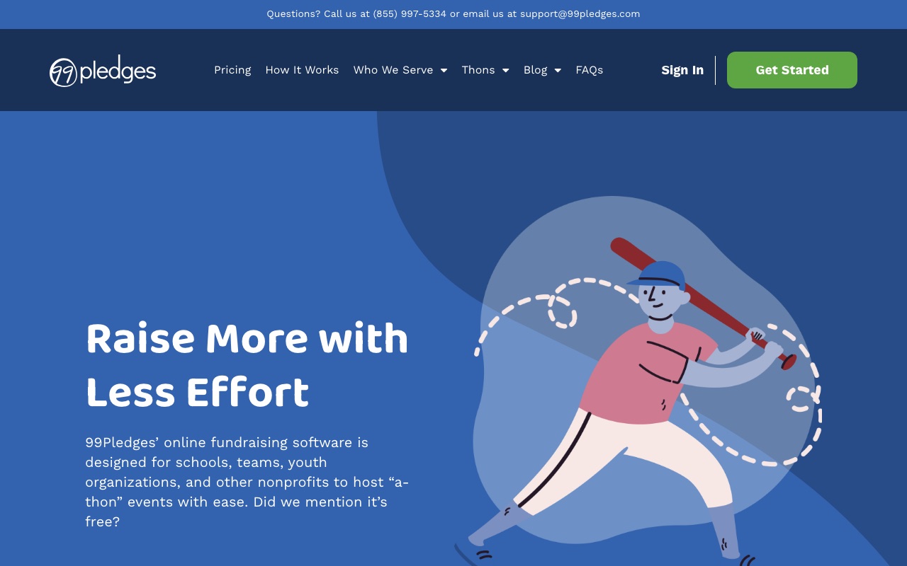 The 99Pledges website homepage